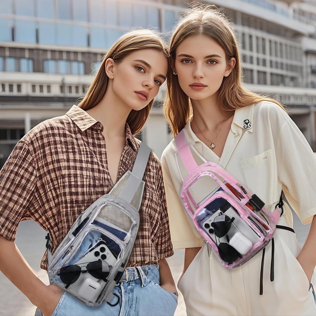 TINYAT Průhledná vodotěsná crossbody taška schválená pro stadiony pro ženy, velká kapacita, multifunkční taška přes rameno pro volný čas, koncerty, cestování, venkovní aktivity