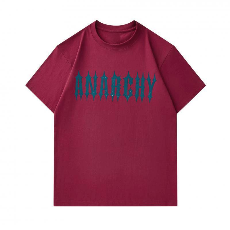 Men's 100% Cotton Crew Neck Short Sleeve T-Shirt, Casual Anarchy Spiky Gothic Text Print Breathable Soft Summer Everyday Tee for Daily Wear