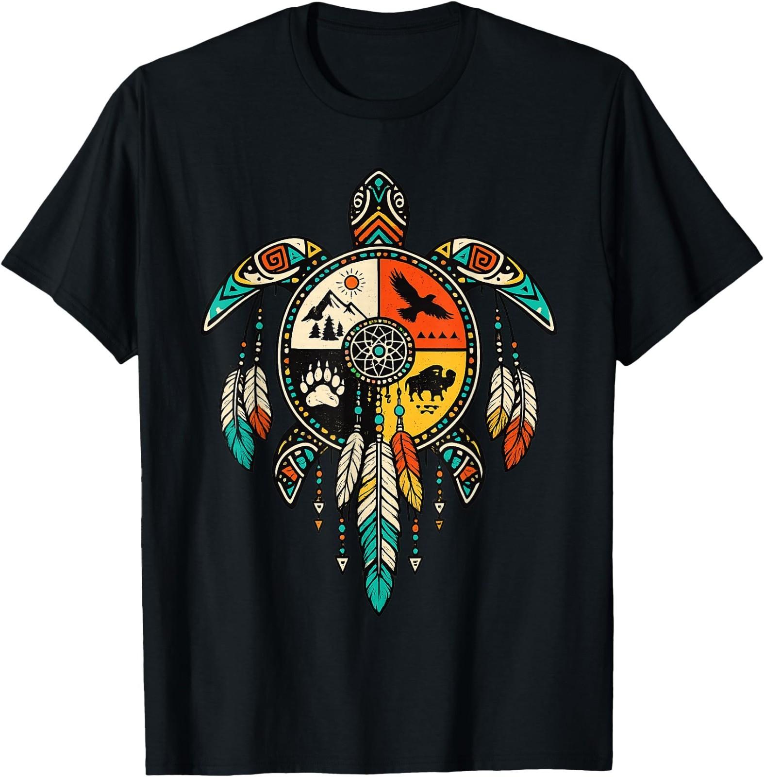 Sea Turtle Medicine Wheel Native American Indigenous Pride T-Shirt XXL