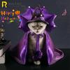 Funny Star Cat Witch Costume Set Purple Cloak Soft Hat for Dogs Cats Halloween Pet Cosplay Party Starry Purple Pet Witch Outfit