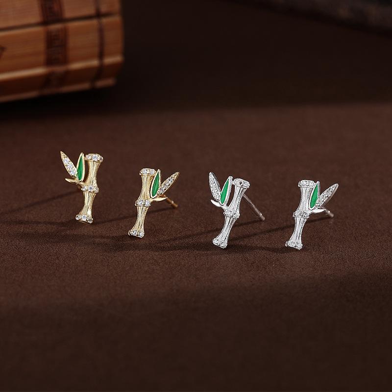 Bamboo Joint Bamboo Leaf Earrings New Chinese Style Daily Versatile High-end Design Earrings