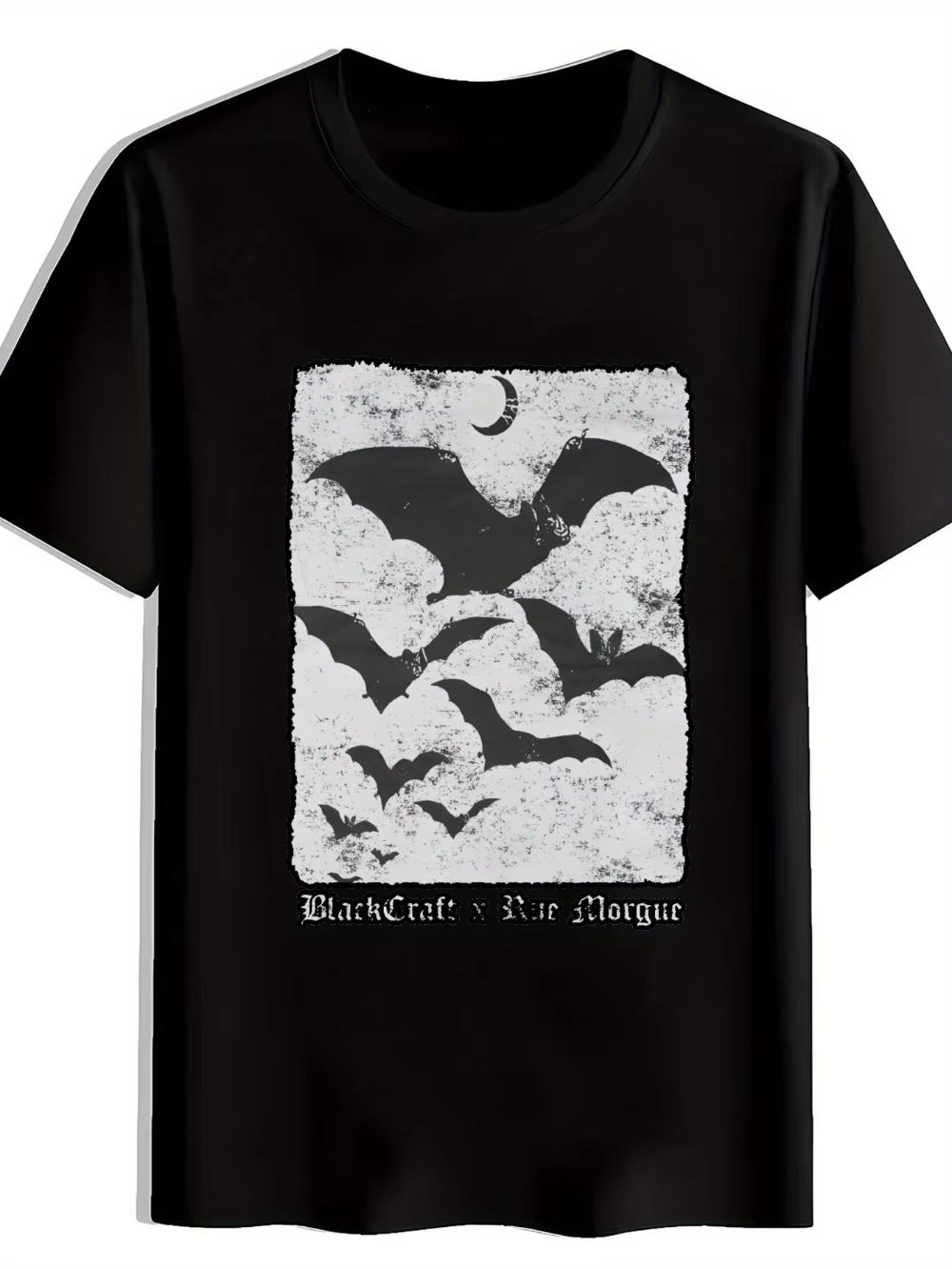 Men s Black Cat Moon Bat Graphic T-Shirt Gothic Black Cat Fire Rogue Print Casual Round Neck Summer Tee - Men s Summer Cotton... S разноцветный