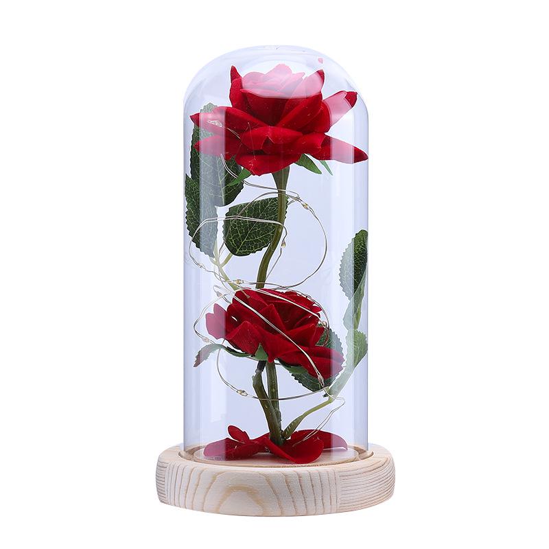 Glaskuppel Rose mit Lichtern - Kreatives Geschenk zum Frauentag und Nachtlicht-Ornament