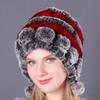 Frauen Herbst Winter Wärme Verdickte Gehörschutz Pelz Gras Rex Kaninchen Haar Hut Drei Ball Runde Strickmütze