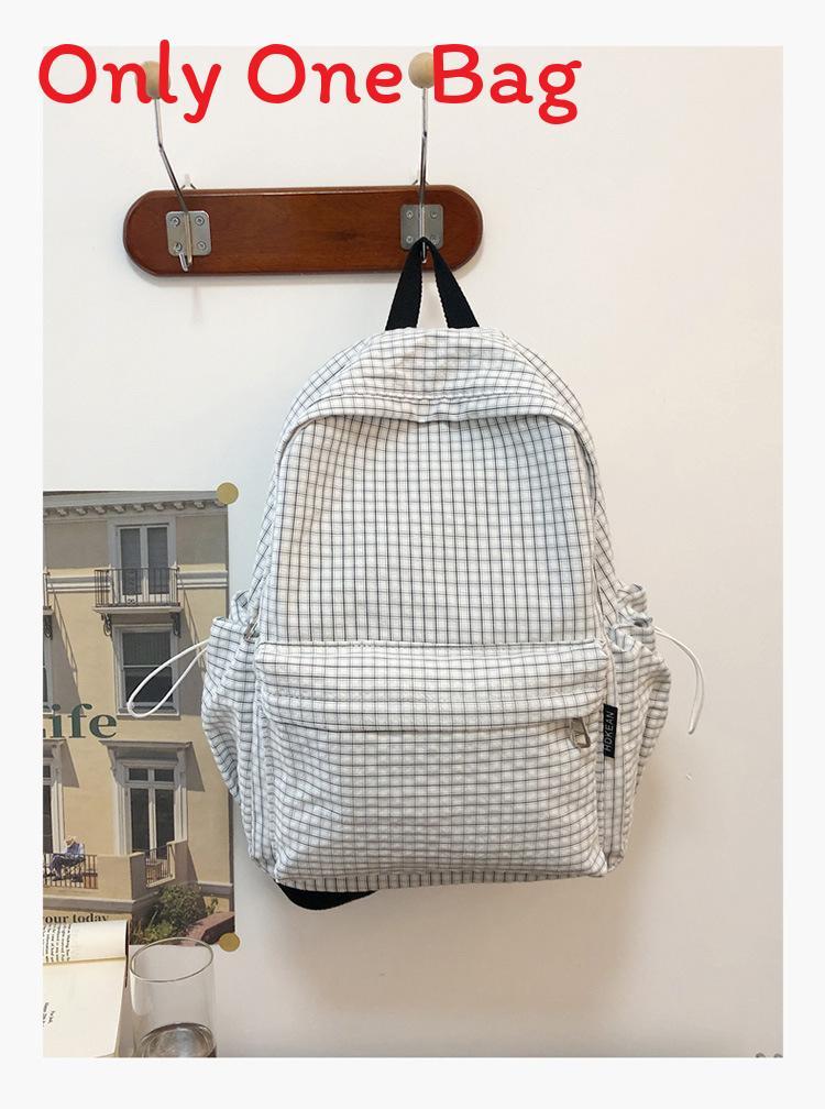Schoolgirl Nylon Plaid Backpack With Fabric And Curved Shoulder Straps For High School Students