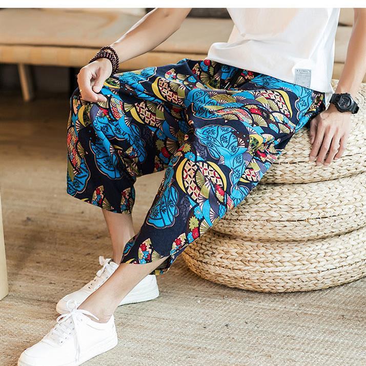 

Дышащие мужские льняные брюки-капри с эластичной резинкой на талии, свободные пляжные шорты XL