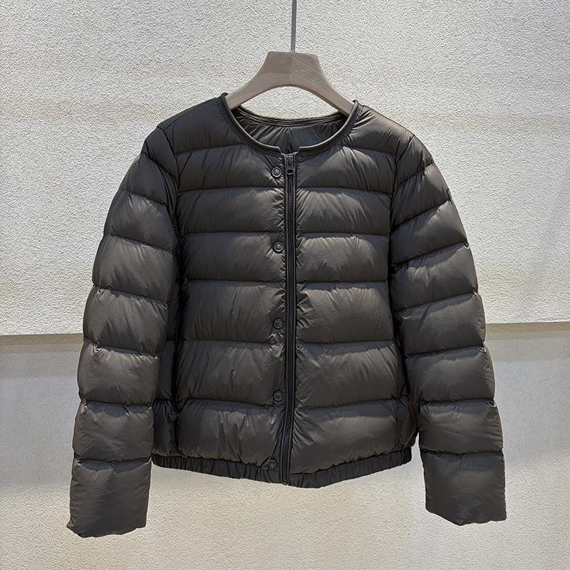 New round neck puff down jacket women's short simple casual warm white duck down ribs jacket