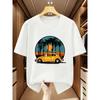 Men'S T-Shirt Retro Style Yellow Beetle with Palm Tree And Sunset Pattern Short Sleeve T-Shirt Comfortable Casual Short-Sleeved T-Shirt In Summer