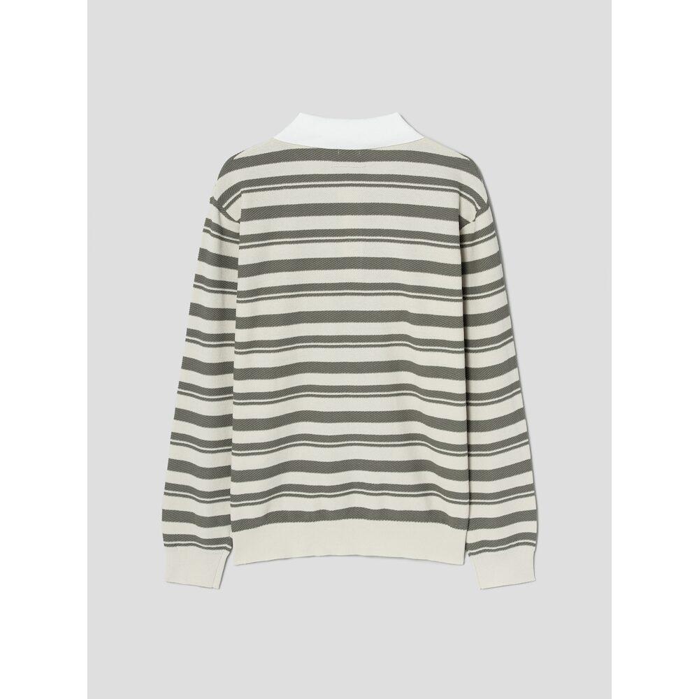 SHIFT.G Stripe Pattern Polo Neck Sweater Khaki