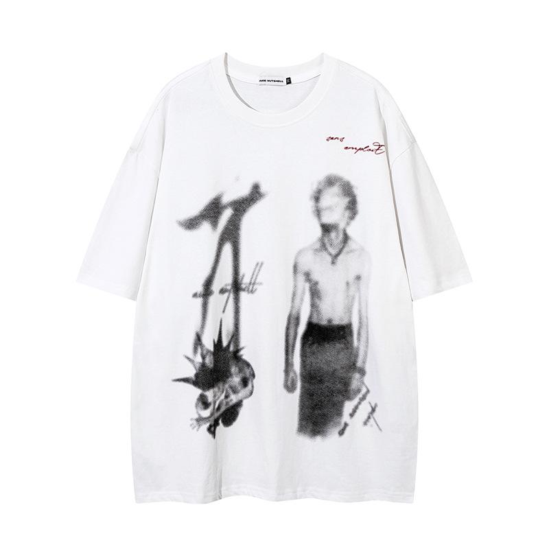 Clothing Men's Original Fuzzy Punk Print Boxy Version Niche 230g Heavy Short-sleeved T-shirt Men's and Women's Summer INS
