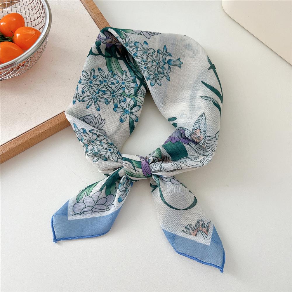 58cm Ladies Cotton Linen Handkerchief Neck Scarves Women Square Wraps Fresh Bandana Head Scarfs Small Neckerchief Bag Scarf