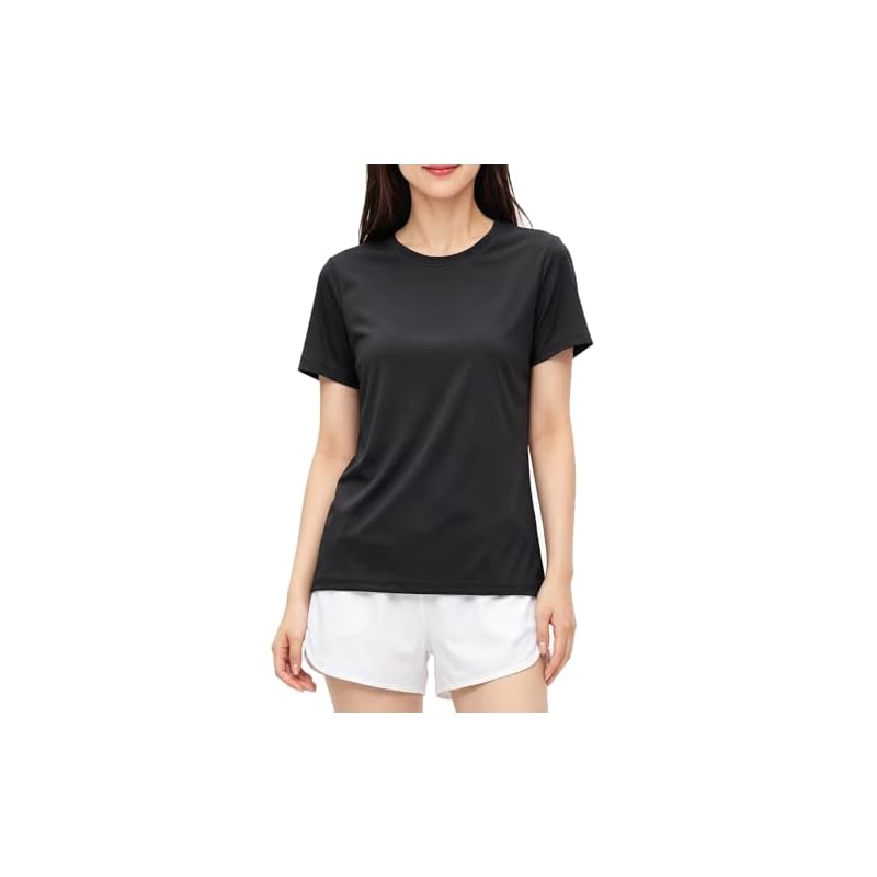 [TACVASEN] Women's Short-Sleeve T-Shirt, Quick-Drying, Black, Cooling, UV Protection, Sports, Fitness, Sweat-Wicking, Summer Wear, Black, Size M