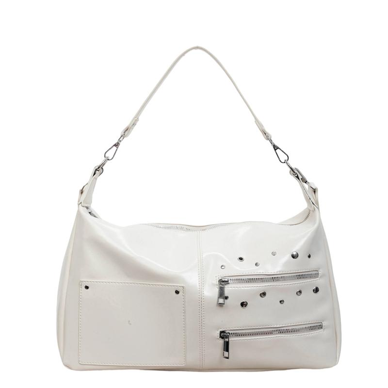 Glossy Faux Leather Shoulder Bag with Multiple Zipper Pockets Women's Fashion Handbag Large Capacity