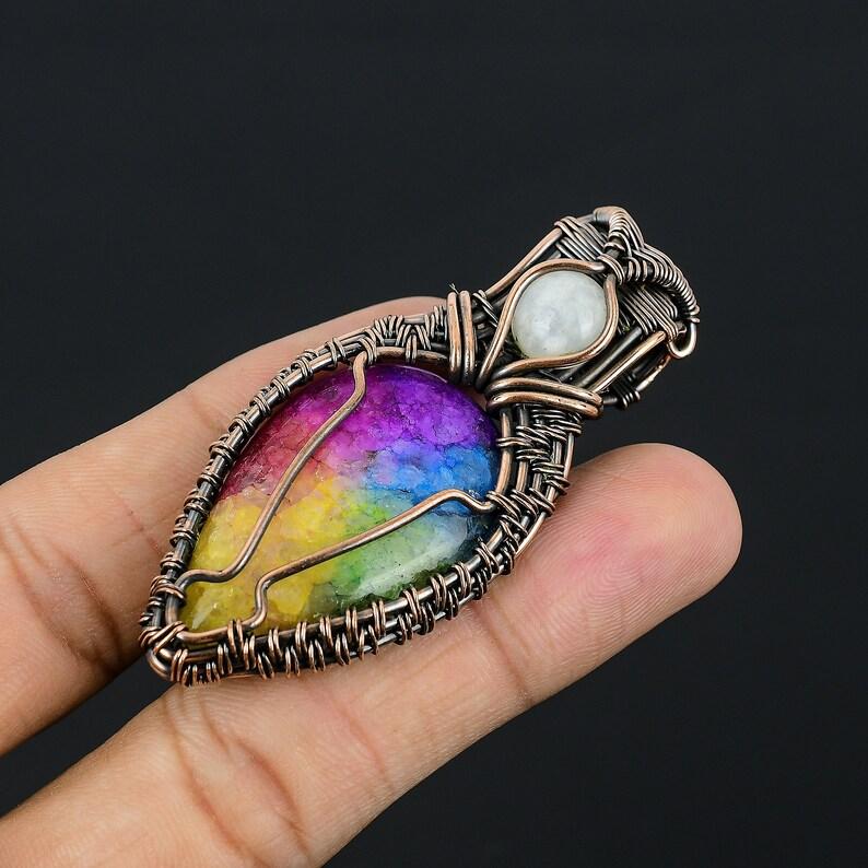 Rainbow Solar Quartz Pendant Gemstone Copper Wire Wrapped Pendant Copper Jewelry Quartz Jewelry Handmade Pendant Anniversary Gifts For Her