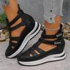 Sommer Neue Damen Plateau-Sandalen Atmungsaktive Peep-Toe Keilabsatzschuhe Magischer Riemen Bequem Dicke Sohle Große Größen