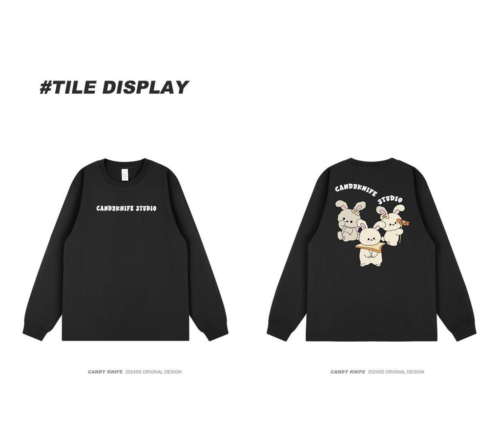 Korean Style Cartoon Print Long Sleeve Cotton T-shirt