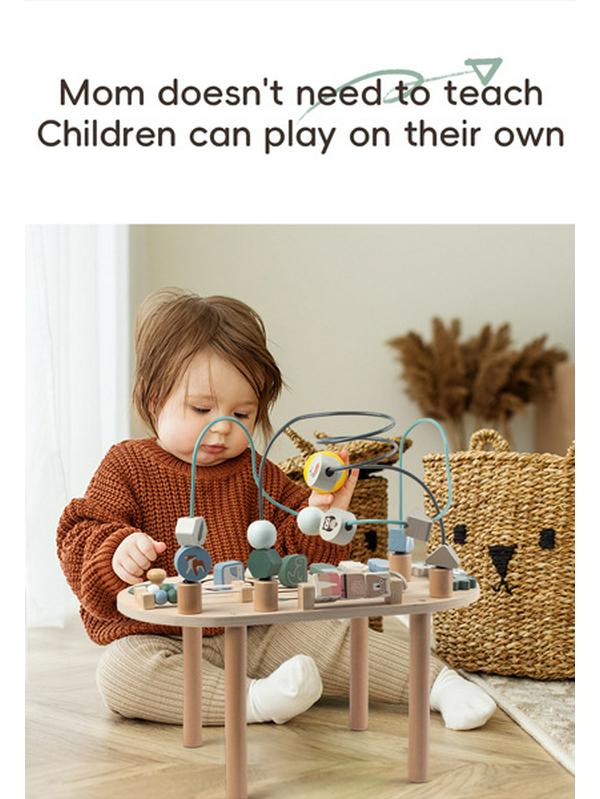 Montessori Wooden Bead Maze & Busy Board Toy for Ages 0-3