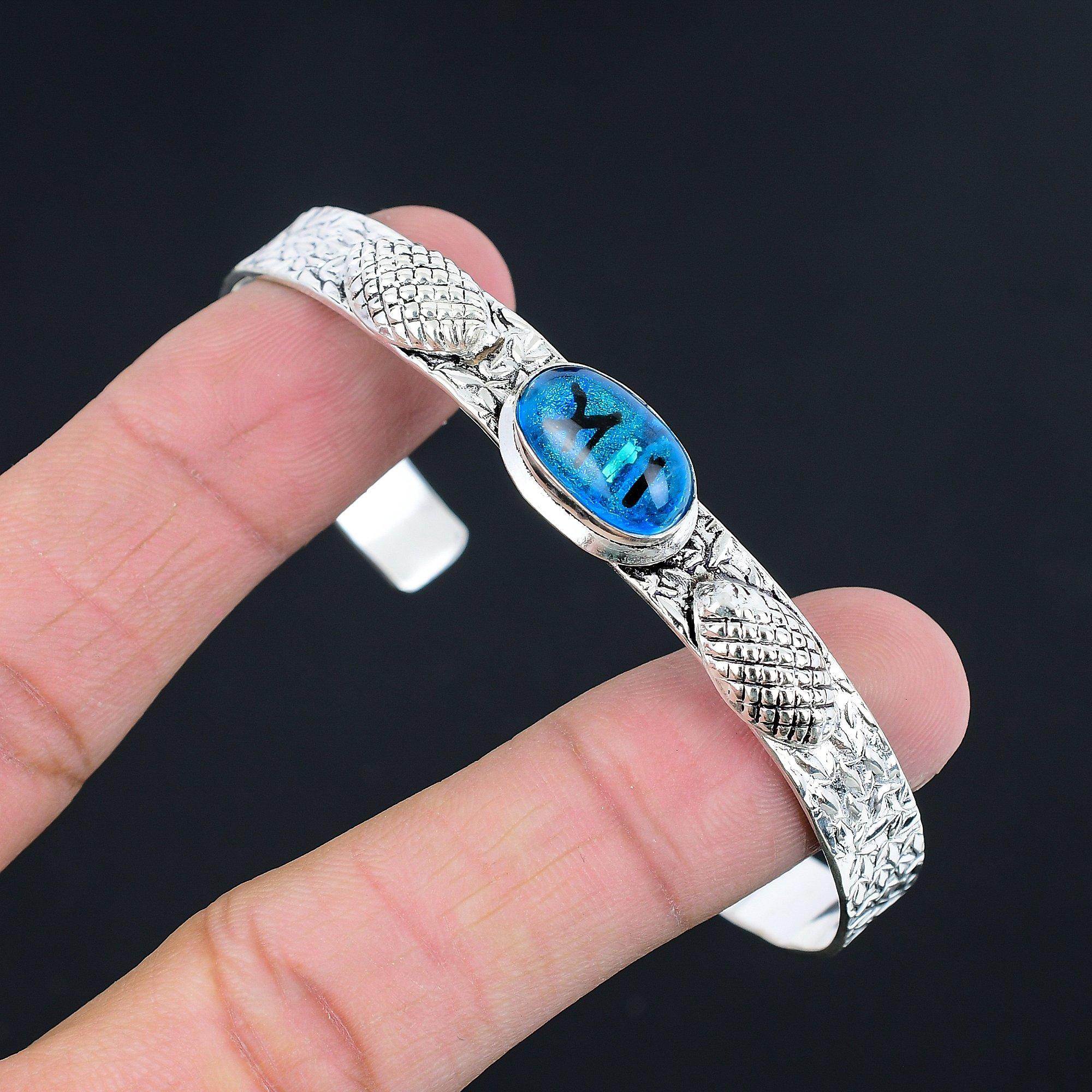 

Friendship Day Sale American Dichoric Glass Gemstone Bangle 925 Sterling Silver Adjustable