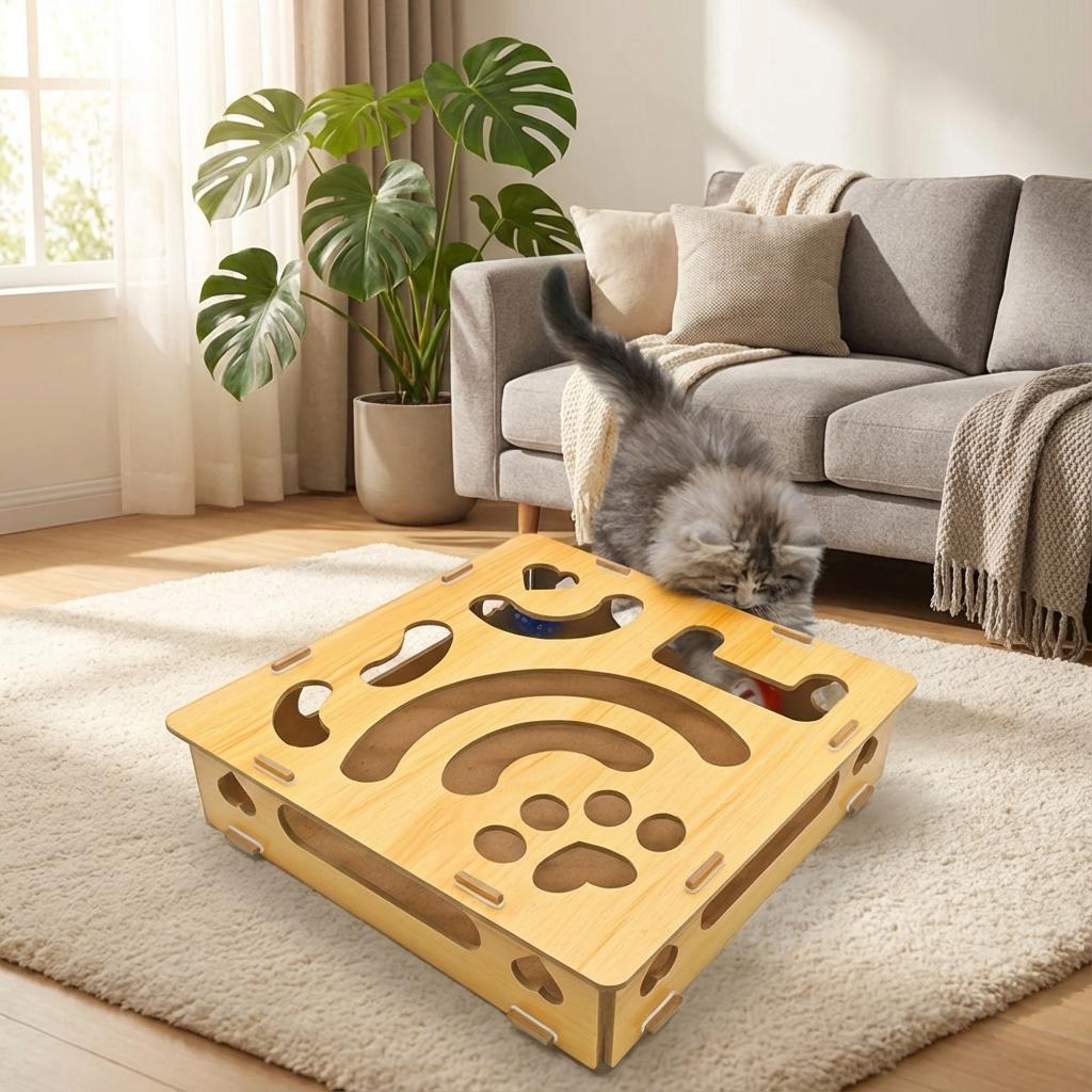 Cat Nail File Enrichment Box with Ball Pet Nail Scratch Board Treats Box for Indoor Cats Self Entertaining Toy Interactive Play