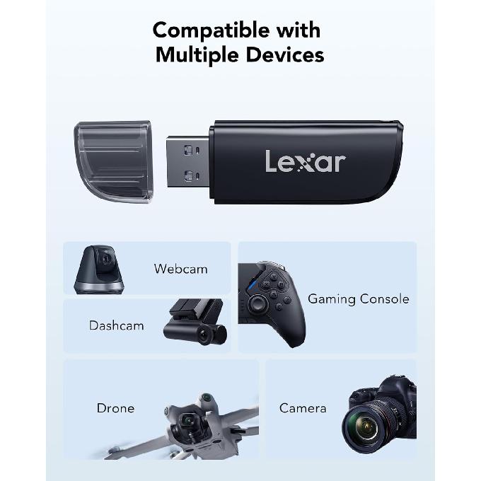 Lexar Dual Slot USB-A Reader, USB 3.2 Gen 1 Up To 104MB/s, USB-A for SD/MicroSD/SDHC/SDXC Camera Card Reader Adapter, OTG MicroSD Card Reader for