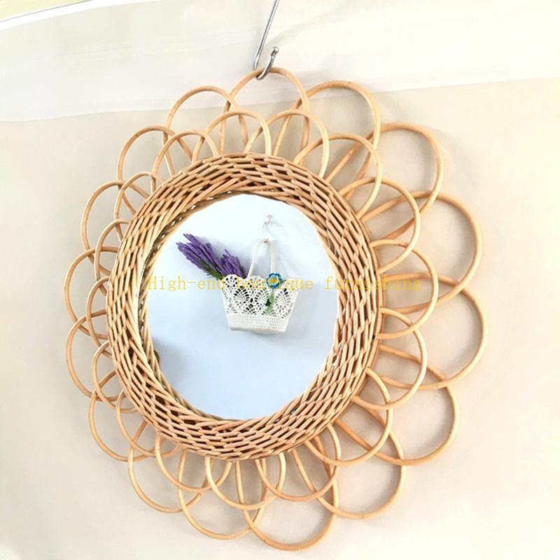  Natural Rattan Innovative Art Decorative Makeup Mirror Dressing Living Room Bathroom Wall Hanging Craft
