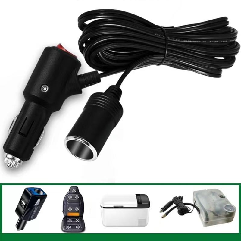 Car Cigarette Lighter Extension Cord with On/off- Button Max180W for Car Chargers, Vacuum Cleaners, Fans, LED Lights,