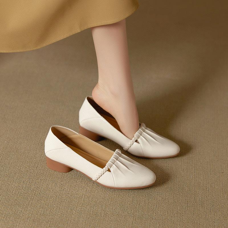 

Женские осенние новые туфли-лодочки с острым носком на низком каблуке, из овчины, для работы, с простым темпераментом 41 бежевый