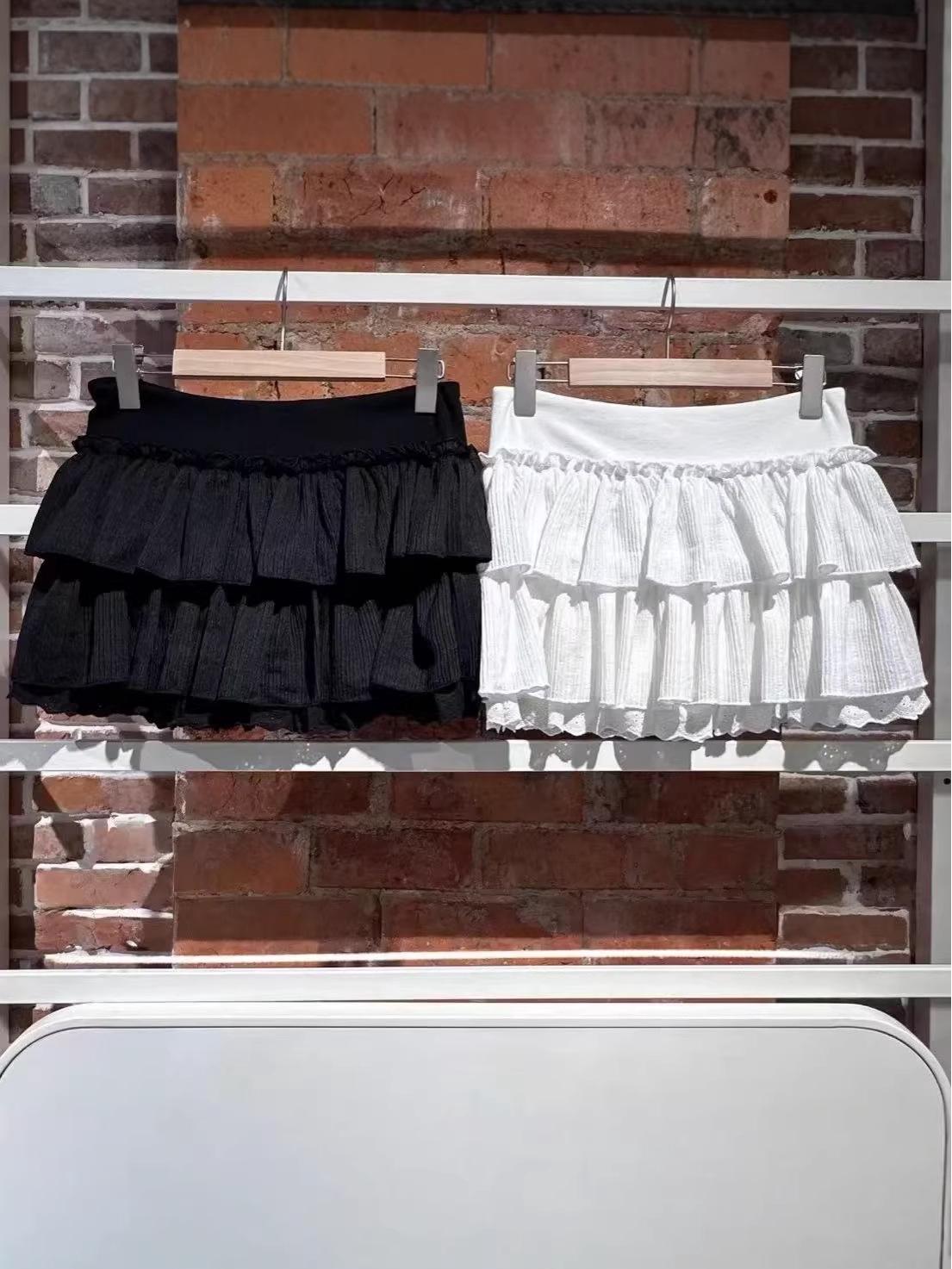New American Black Ruffle Lace Skirt - WM Style Sweet & Spicy A-line Puffy Short Skirt One Size чёрный