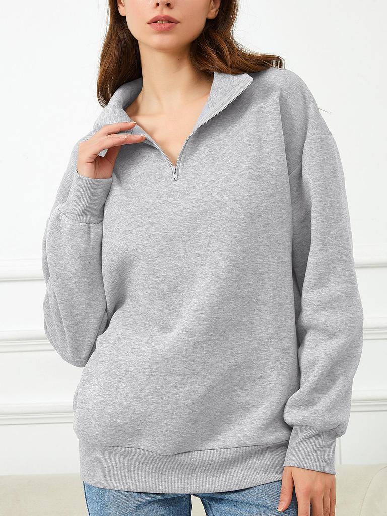 European & American Half-Zip Fleece Pullover: Long-Sleeved Sweatshirt with Half-High Neck for Autumn and Winter.