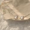 14K Gold & Silver Heart-Shaped Diamond Stud Earrings - Korean Style