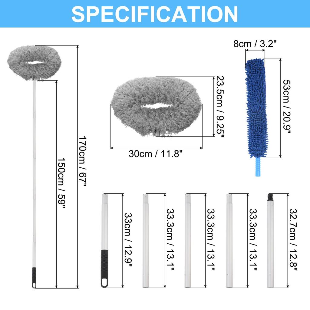 PATIKIL Ceiling Fan Cleaner to Microfiber Duster Telescopic Handle Fan Blade Cleaning Tool for Furniture Grey Duster, 12.9" 59", Blinds,