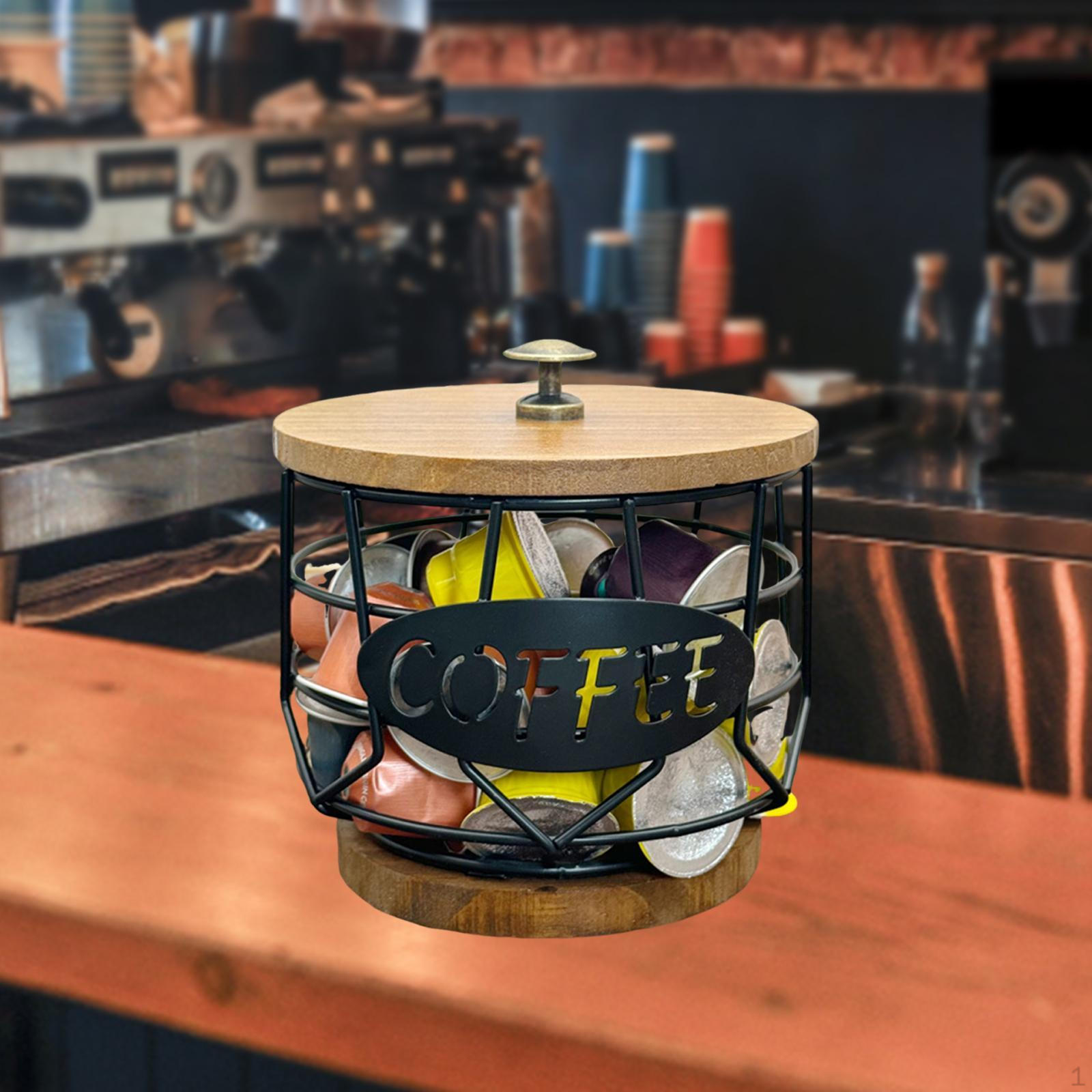 

Coffee Pod Holder Capsule Metal with Wooden Base Modern Cup Shaped Storage Basket