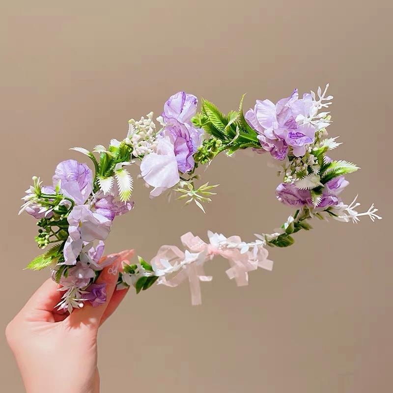 1PC Fairy Wreath Photography Props Headdress Bohemian Style Ribbon Headband Forest Series Headpiece Floral Wreath