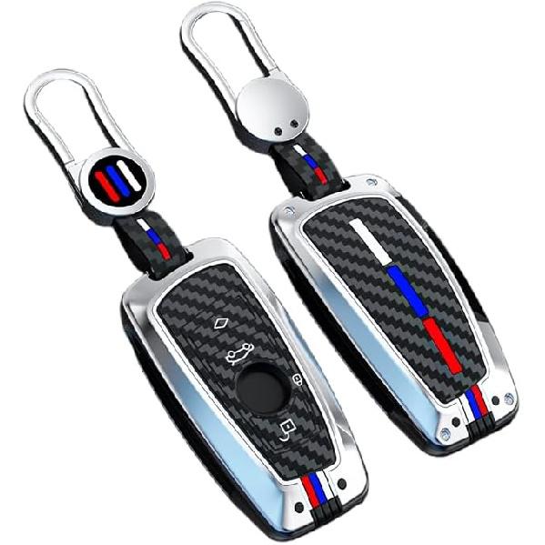 Key Fob Cover Case, Keychain, Metal Shell Cover Compatible For BMW 1 3 4 5 6 7 Series X3 X4 M5 M6 GT3 GT5 (Gunmetal-Carbon Fiber)