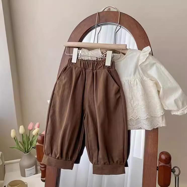 Girls Spring Autumn Stylish Lace Shirt Two Piece Set Fashionable Baby Outfit
