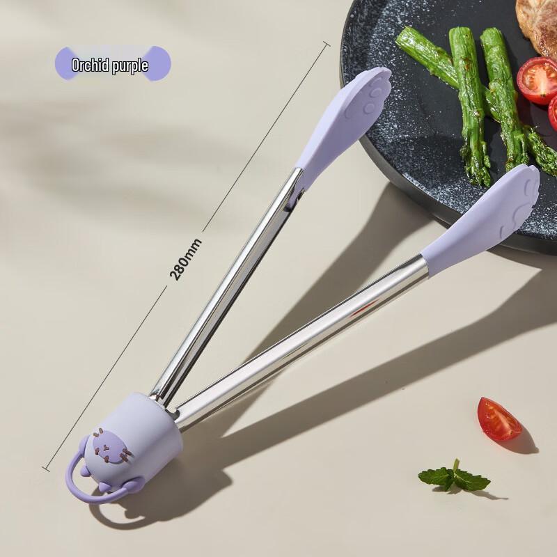 ZISIZ Purple Cartoon Non-slip Stainless Steel Food Tongs (2-Pack)