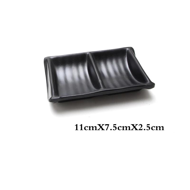 1Pcs Black Melamine Food Grade Plastic Soy Sauce  Pot Bar Tableware Seasoning Sauce Chili Double Grid Sauce Dish Snack Plate
