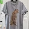 Men's Oversized Grey Leopard Print T-Shirt Short Sleeve Casual Cotton Tee Streetwear Top