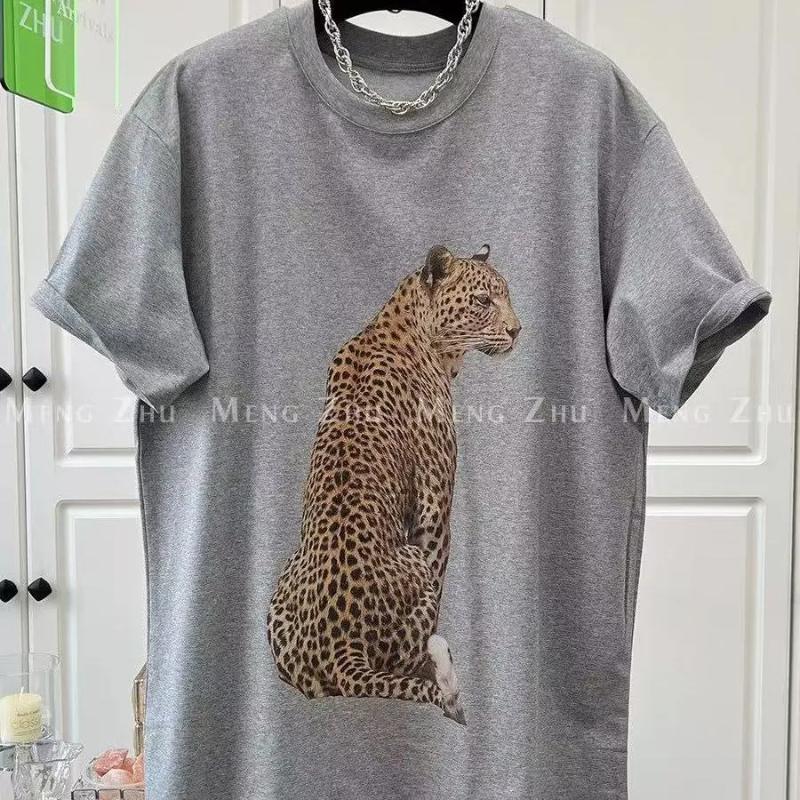 

Men s Oversized Grey Leopard Print T-Shirt Short Sleeve Casual Cotton Tee Streetwear Top L сірий колір