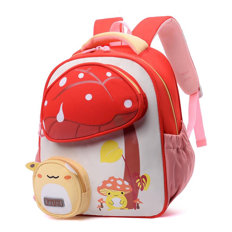 

Mushroom Toddler School Bag With Curved Shoulder Straps And Polyester Lining Red