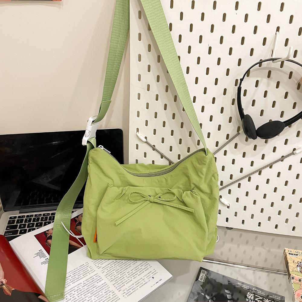 

Korean Style Nylon Shoulder Bag Oxford Cloth Drawstring Bag Casual Bow Crossbody Bag Girls зелений