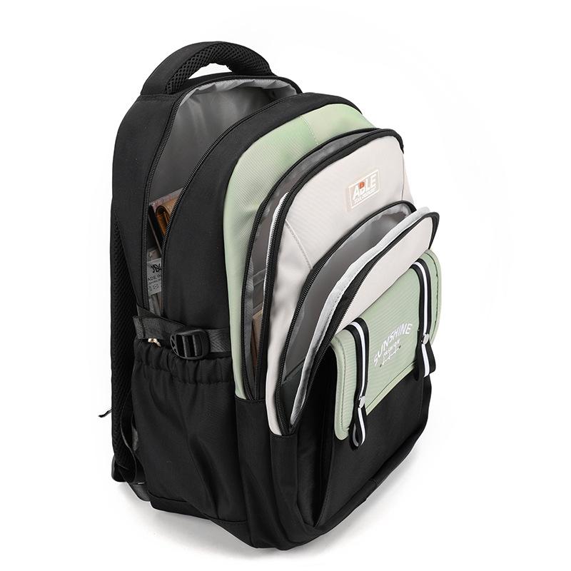 Fashion Contrasting Color Junior High School Girl Schoolbags Widened Reinforced Shoulder Strap Teenager Backpack Lightweight Large Capacity Book Bag