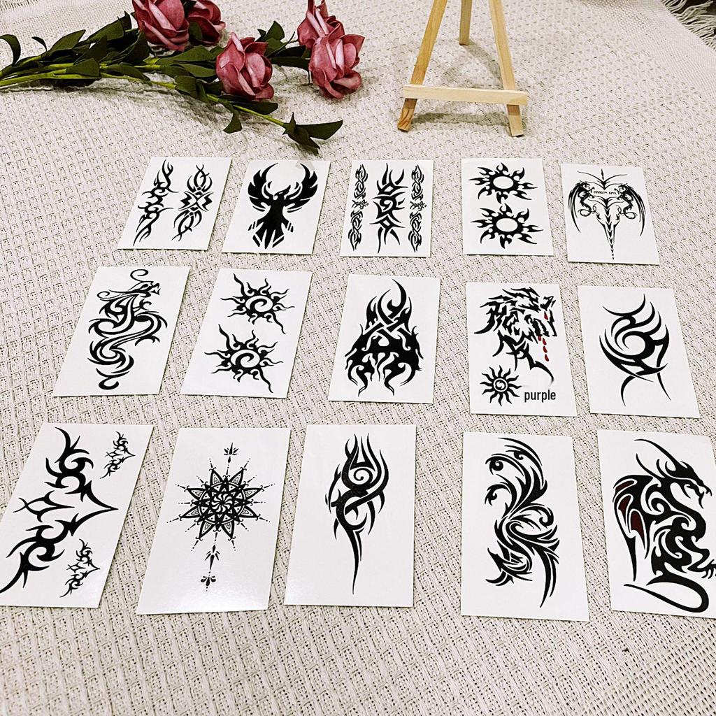 Men's Waterproof Long-Lasting Realistic Tattoo Stickers for Arm & Ankle - Totem & Chinese Character Designs.