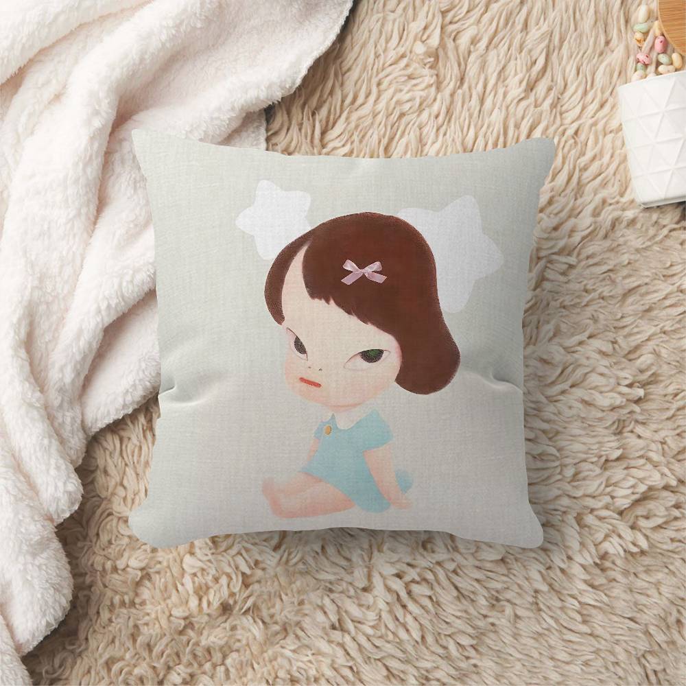 Y-Yoshitomos N-Nara Cartoon Pillow Covers Cartoon Sofa Decorative Home Double-Sided Printing Short Plush Cute Cushion Cover
