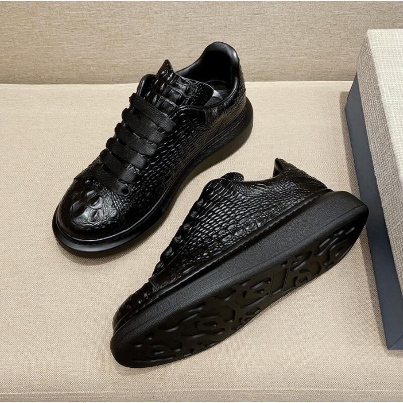 New crocodile print black men's breathable shoes running casual sports shoes natural cowhide Zapatos Hombre