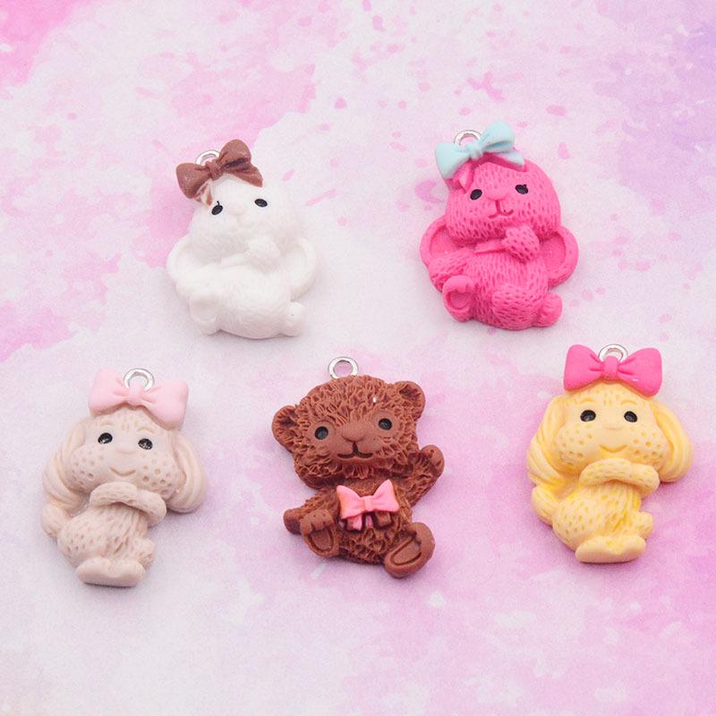 Colorful Resin Bow Tie Dog Pendant Keychain Charm - DIY Pet Jewelry Accessory