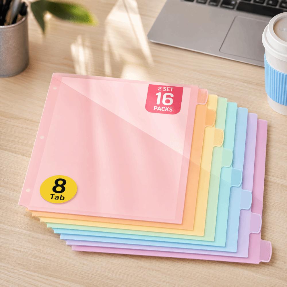 Pastel Colors Loose Leaf File Organizers Durable Tab Dividers Clear Binder Dividers for Office