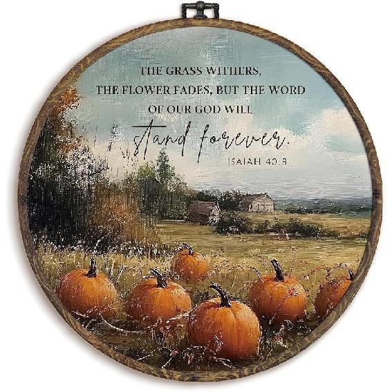 KFXHANGD Halloween Fall Raven Round Wall Art Framed, Gothic Crow Pumpkin Canvas Wall Art Decor, Halloween Fall Hanging Decor for Kitchen Bedroom