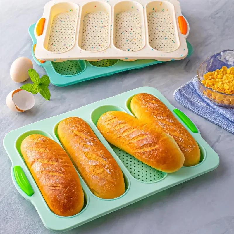 New 4-slot Open Silicone Bread Mold Non-Stick Bread Silicone Mould French Baguette Mold Baking Pans For Kitchen Baking Tool