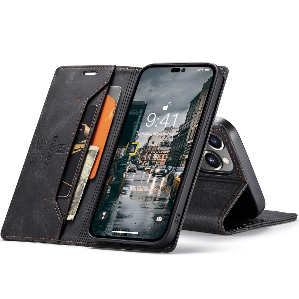 For iPhone 14 Pro Vintage Leather Flip Wallet Case with RFID Blocking Card Slot, Matte Retro Folio Cover for Women Men (4 Colors)